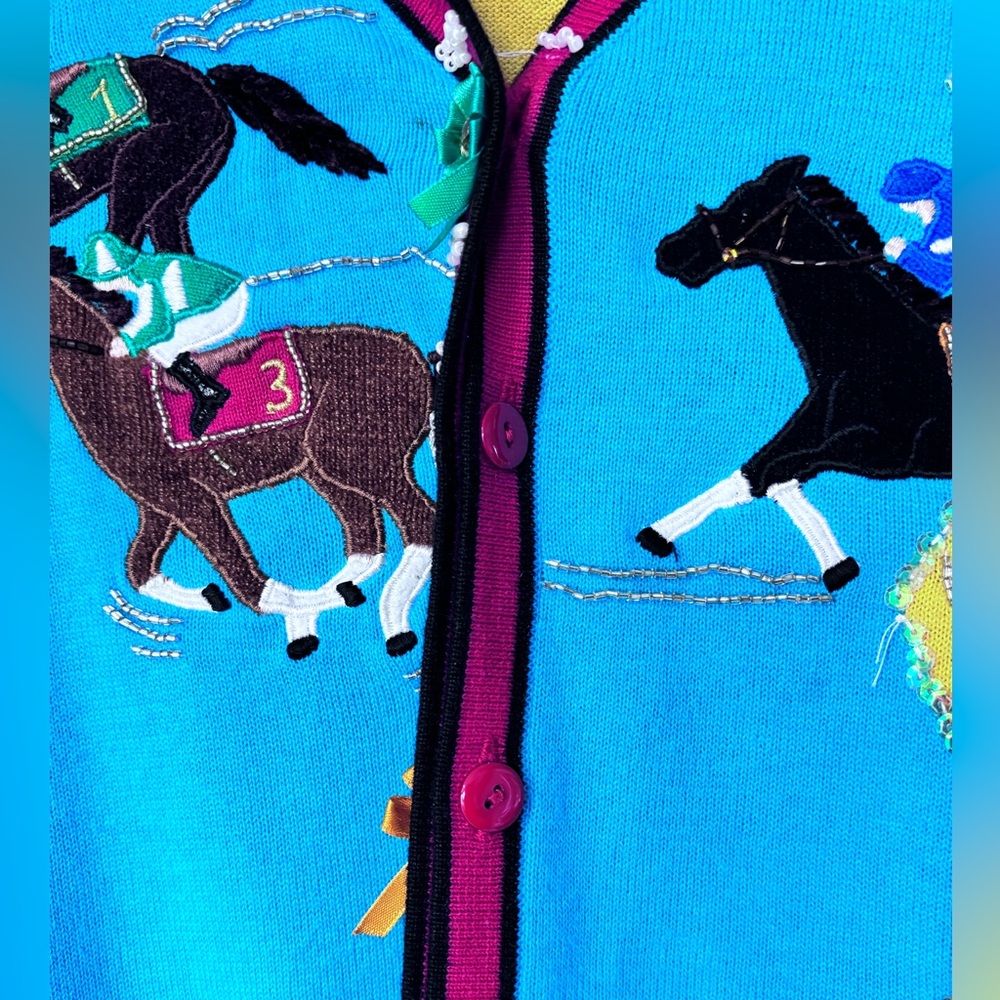 Cool Vintage Berek Horse Racing Equestrian Cardigan Sweater M Jockey Novelty - Picture 5 of 9